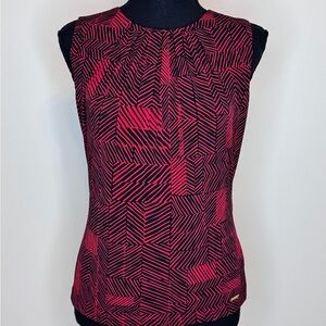 Calvin Klein CK Tank Top Blouse Red Black Womens Petite Small Geometric Stretch
